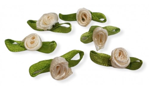 Atlasinės rožytės su lapeliais 7x25mm | 2 spalvos - 2