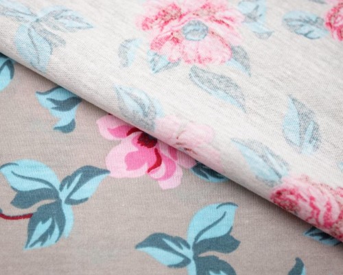 Cotton jersey Pink flowers in grey - 1