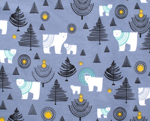 Cotton jersey white bear dusty blue - 1