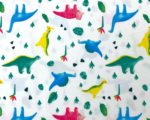 Cotton jersey Dinosaurs in White