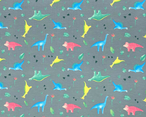 Cotton jersey Dinosaurs in the gray - 1