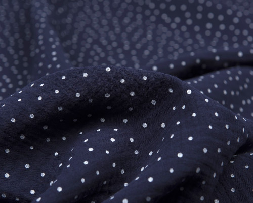 Muslin with polka dots Dark blue