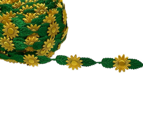 Decorative ribbon Flowers with leaves 15 mm - 1