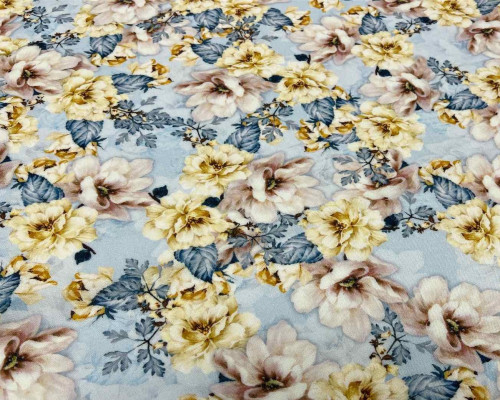 Viscose cloth with linen Pastel flowers in light blue - 1