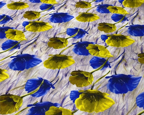 Viscose cloth with linen Blue, yellow lilies - 1