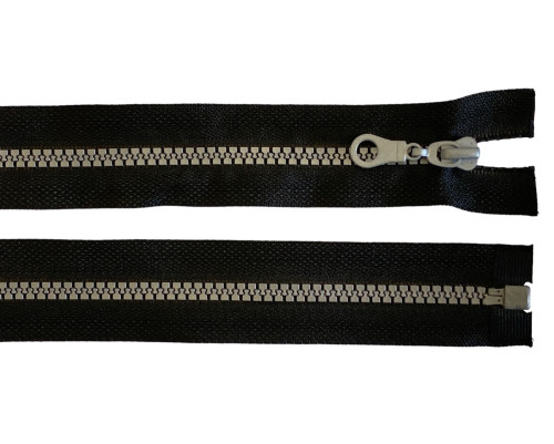 Plastic zip 70cm Black with grey teeth