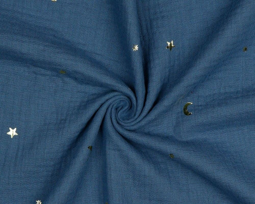 Muslin Gold stars and moons in blue jeans - 1