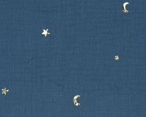 Muslin Gold stars and moons in blue jeans - 1