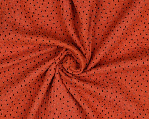 Muslin with black dots terra cota - 1