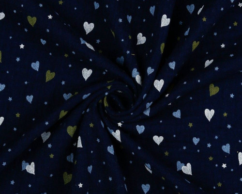 Muslin Hearts and stars in dark blue