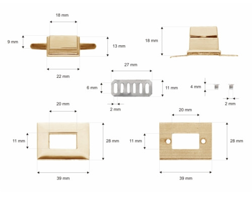 Metalinis užsegimas rankinėms 32x28mm | Auksinė - 1