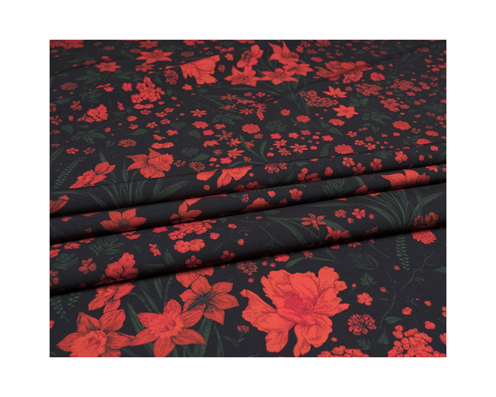 Barbie (Marchiano) fabric Red flowers in black - 1