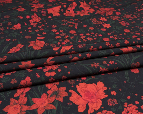 Barbie (Marchiano) fabric Red flowers in black - 1