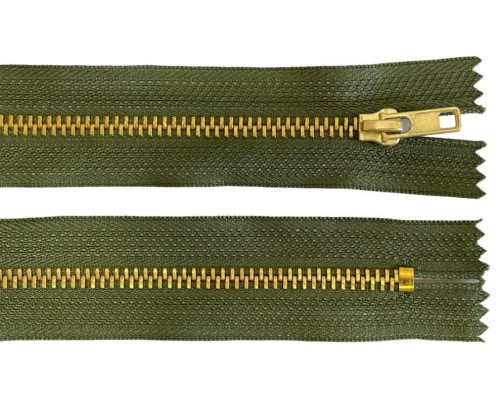 Metal zipper 18cm Green with gold teeth