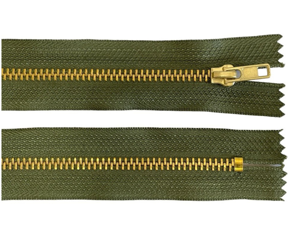 Metalinis užtrauktukas 18cm Žalias su auksiniais dantukais - 1