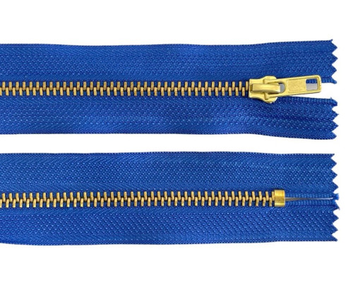 Metal zipper 18cm Blue with gold teeth