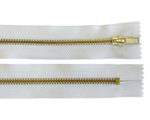 Metal zipper 18cm White with gold teeth