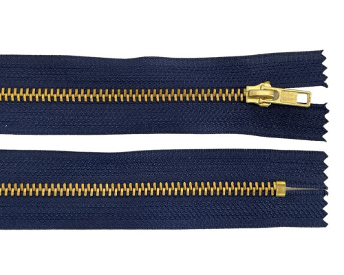 Metal zipper 18cm Dark blue with gold teeth