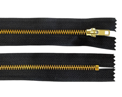 Metal zipper 18cm Black with gold teeth