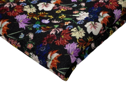 Viscose fabric with linen Small flowers in black