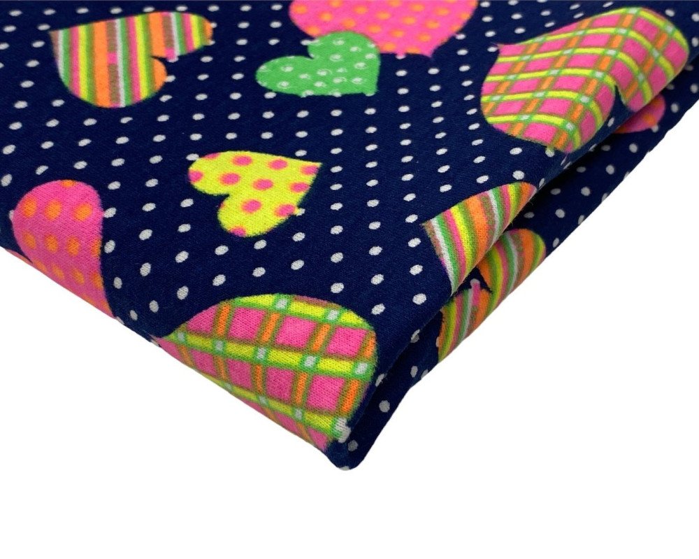 Cotton knitwear (Jersey) Coloured hearts in dark blue - 1