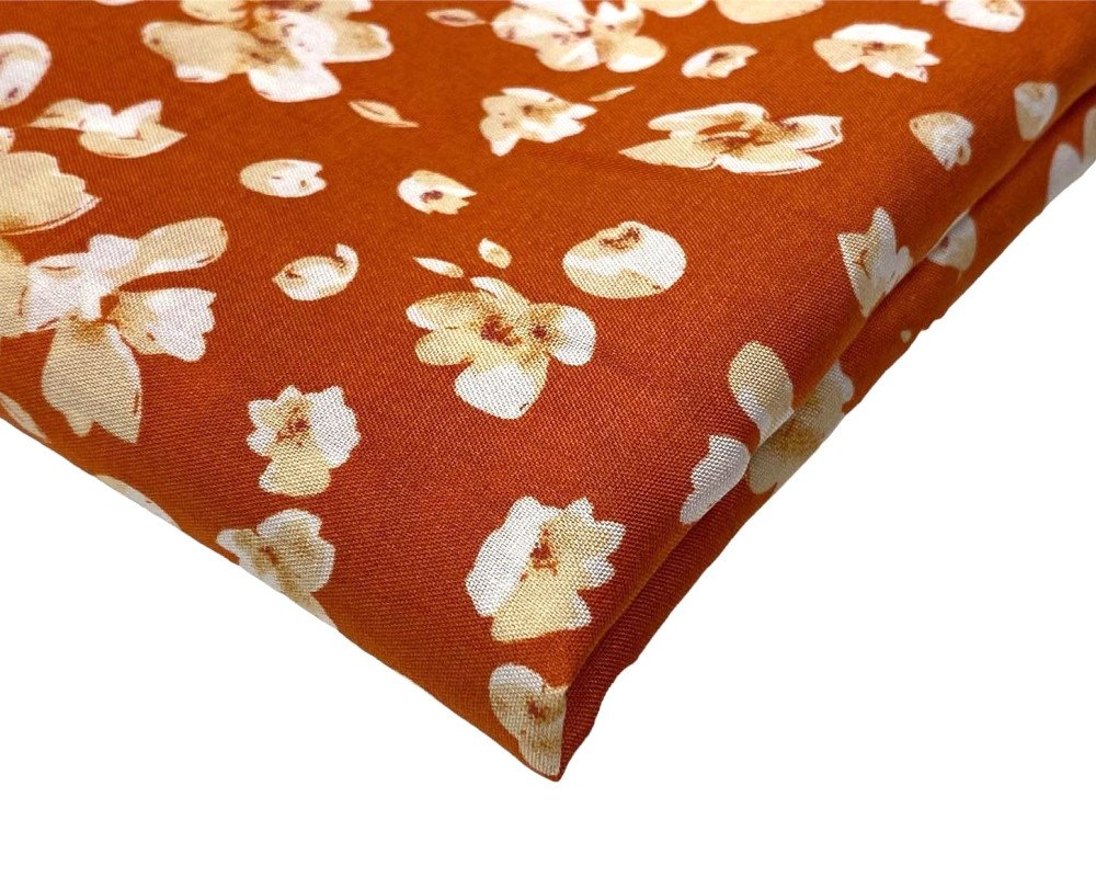 Viskozinis audinys Gėlių žiedai oranžiniame - 1