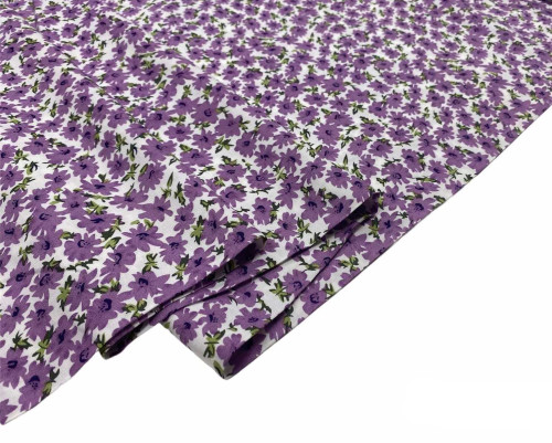 Viscous fabric Purple flower white - 1