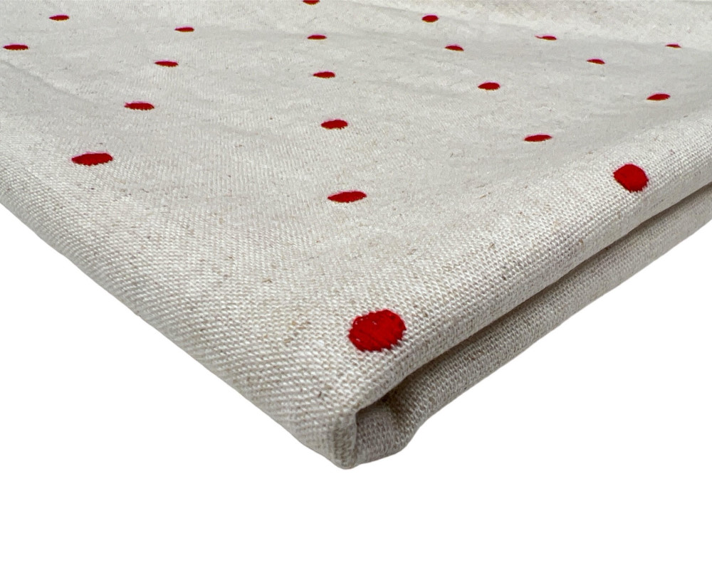 Viscose cloth with linen Red dots in the sand - 1