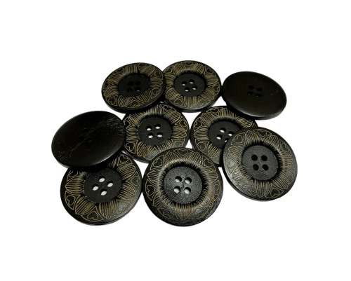 Wood button 40 mm Black with inscription No 627 - 1