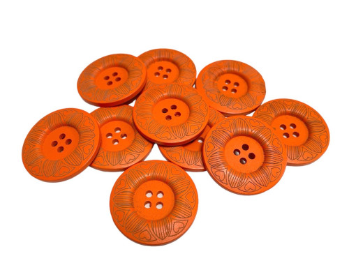 Wood button 40 mm Orange with the letters No 629 - 1