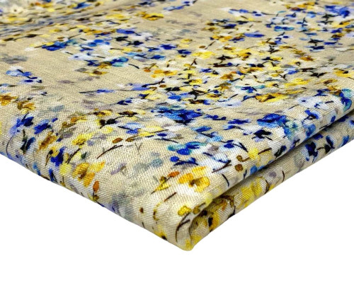 Linen with viscose Yellow blue flowers - 1