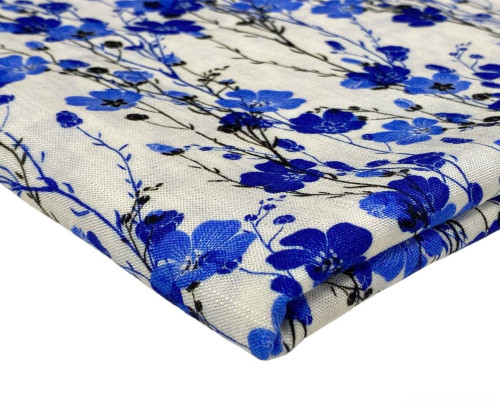 Linen with viscose Blue flowers - 1