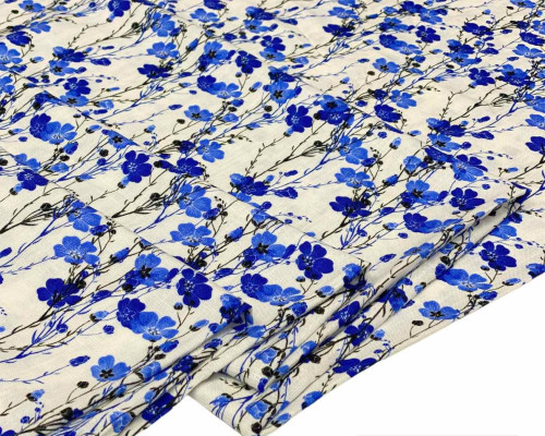 Linen with viscose Blue flowers - 1