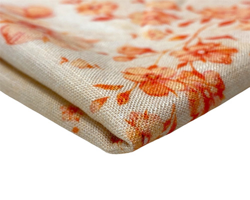 Viscose cloth with flax Orange flowers - 1