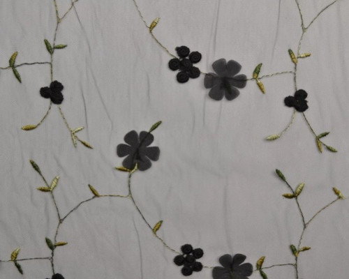 Stitched bow with flowers Black - 1