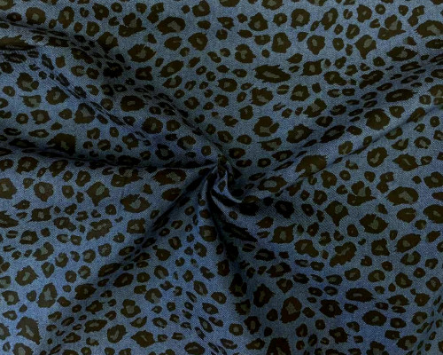 Plonas džinsinis audinys Leopardo raštai tamsiai mėlyname - 1