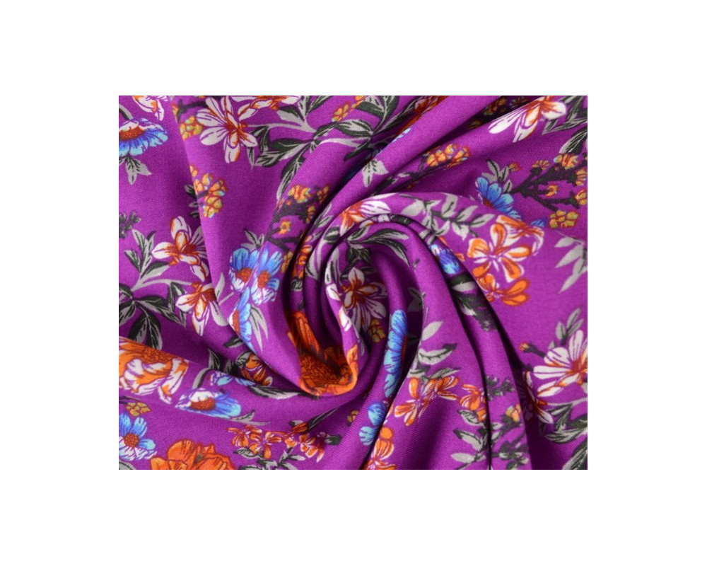 Viscous fabric Flowers in violet - 1