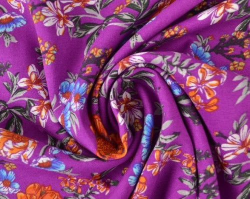 Viscous fabric Flowers in violet - 1