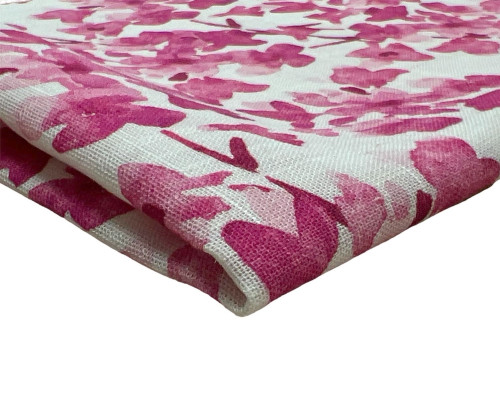 Linen with viscose Pink flowers - 1