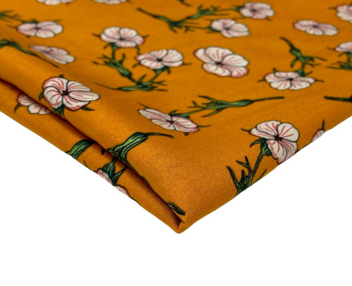 Viscous fabric White flower in orange - 1