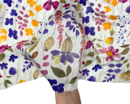 Viskozinis satinas su elastanu Spalvotos gėlės baltame - 3