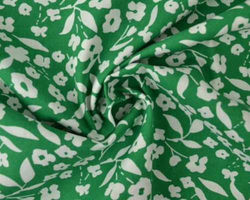 Cotton fabric White flowers in green - 1