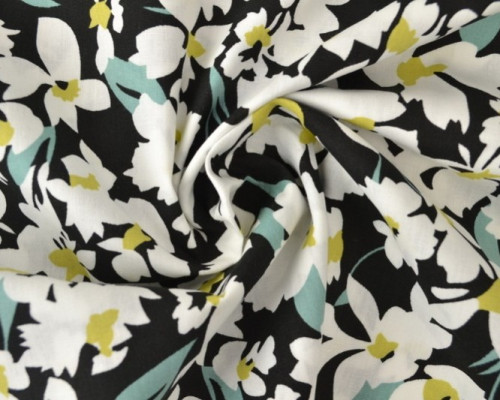 Cotton cloth White flower black - 1