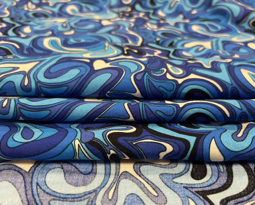 Viscose fabric Printed in blue - 1