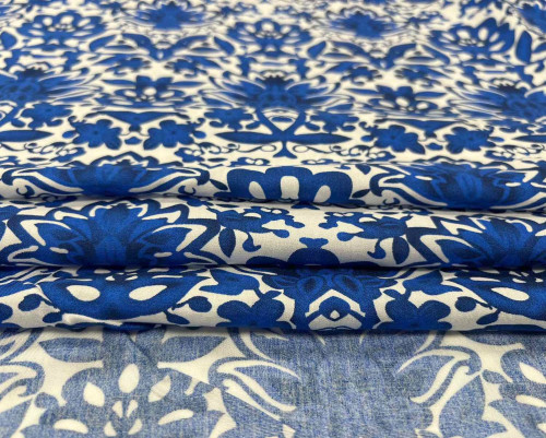 Polyester fabric Blue in white - 1