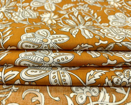 Viscous fabric White flower in orange - 1