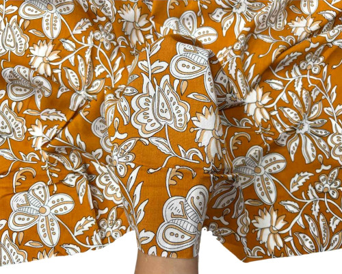 Viscous fabric White flower in orange - 1