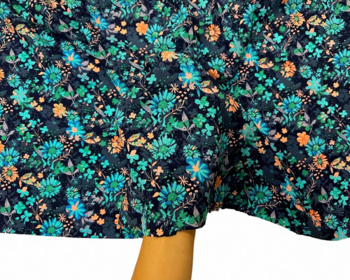 Viscous fabric of turkey flower in dark blue - 3