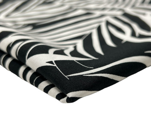 Viscous fabric White leaves in black - 1