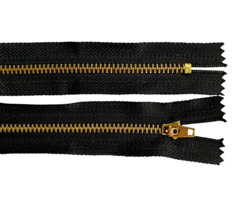 Metal zipper 12cm Black with gold teeth